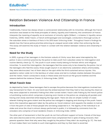 Relation Between Violence And Citizenship In France