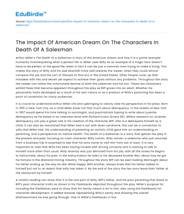 The Impact Of American Dream On The Characters In Death Of A Salesman