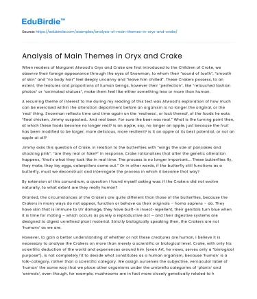 Analysis of Main Themes in Oryx and Crake