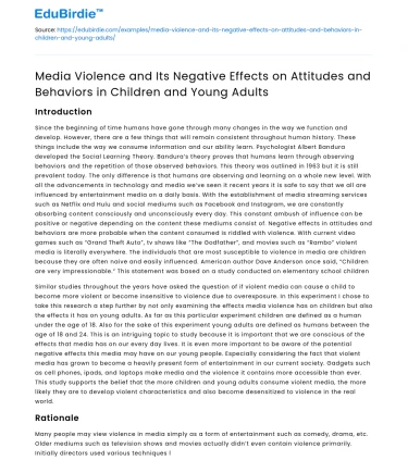 Negative Effects of Media Violence on Children and Young Adults