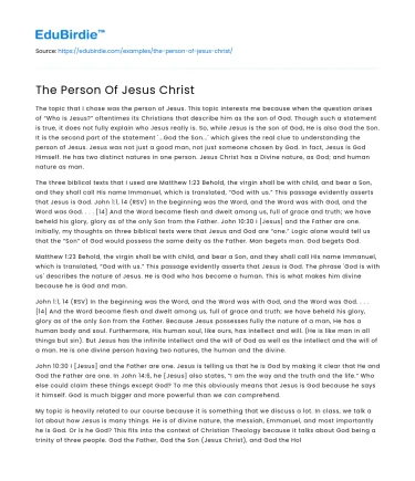 The Person Of Jesus Christ