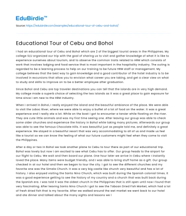 Educational Tour of Cebu and Bohol