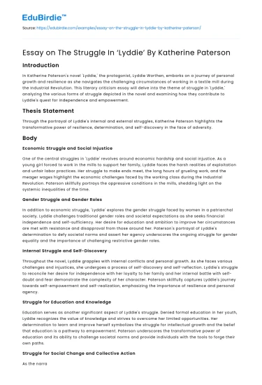 Essay on The Struggle In ‘Lyddie’ By Katherine Paterson