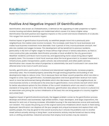 Positive And Negative Impact Of Gentrification