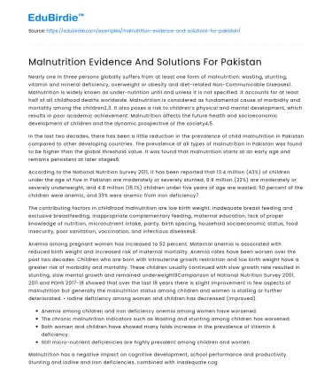 Malnutrition Evidence And Solutions For Pakistan
