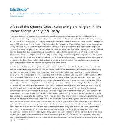 Impact of Second Great Awakening on US Religion: Analysis