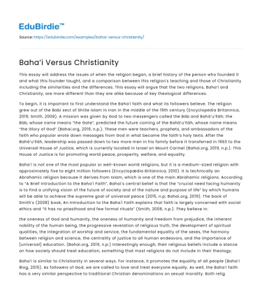 Baha’i Versus Christianity