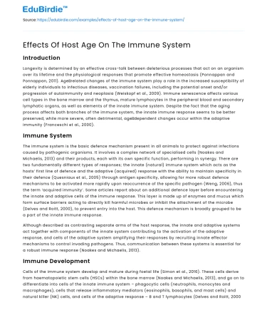 Effects Of Host Age On The Immune System