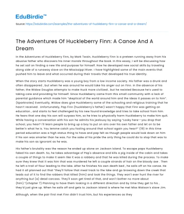The Adventures Of Huckleberry Finn: A Canoe And A Dream