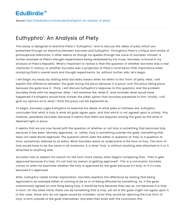 Euthyphro’: An Analysis of Piety