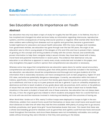 Sex Education and Its Importance on Youth