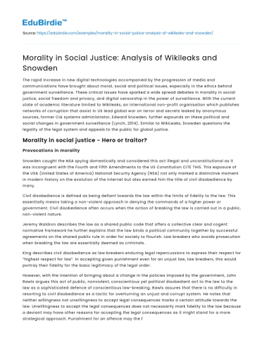 Morality in Social Justice: Analysis of Wikileaks and Snowden