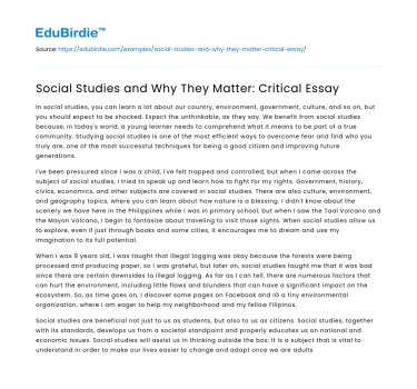Social Studies and Why They Matter: Critical Essay