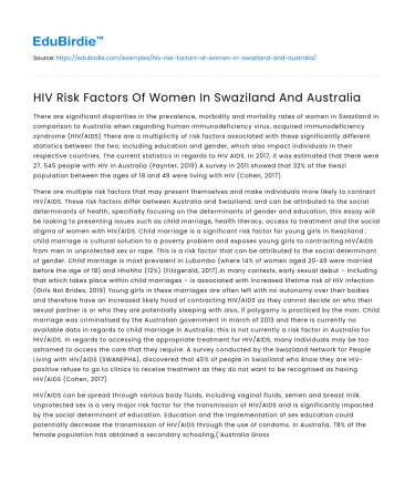 HIV Risk Factors Of Women In Swaziland And Australia