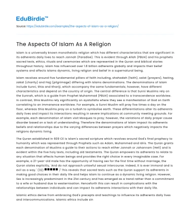 The Aspects Of Islam As A Religion