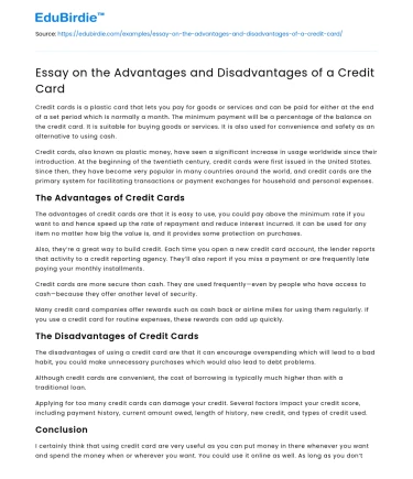 Essay on the Advantages and Disadvantages of a Credit Card