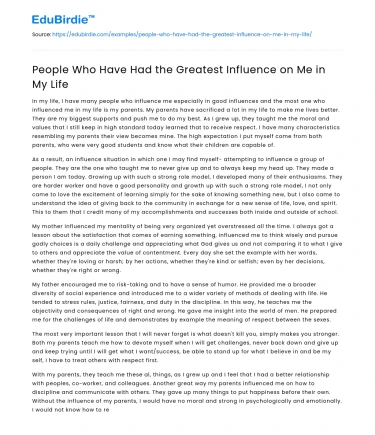 People Who Have Had the Greatest Influence on Me in My Life