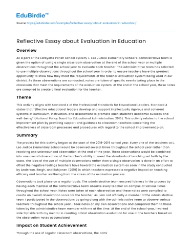 Reflective Essay about Evaluation in Education