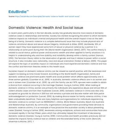 Domestic Violence: Health And Social Issue