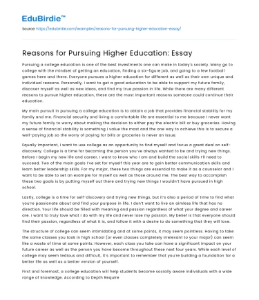 Reasons for Pursuing Higher Education: Essay