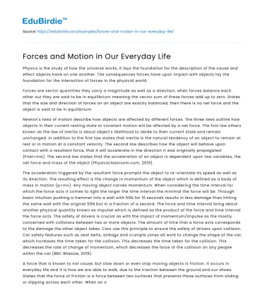 Forces and Motion in Our Everyday Life