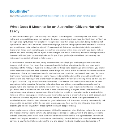 What Does It Mean to Be an Australian Citizen: Narrative Essay