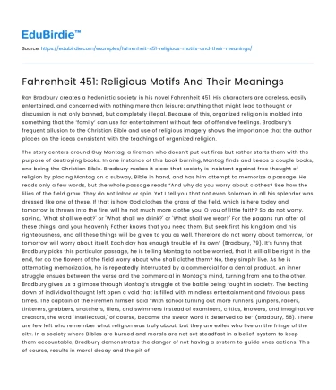Fahrenheit 451: Religious Motifs And Their Meanings