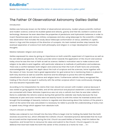 Galileo Galilei: Pioneer of Modern Observational Astronomy