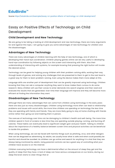 Essay on Positive Effects of Technology on Child Development