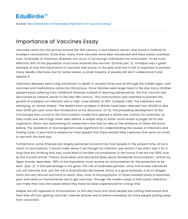 Importance of Vaccines Essay