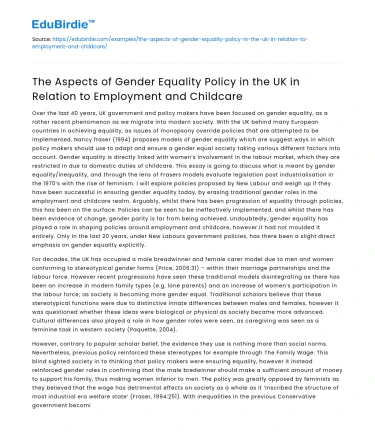 Gender Equality Policy in UK: Employment & Childcare