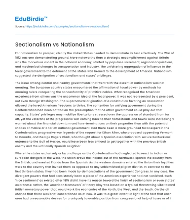 Sectionalism vs Nationalism