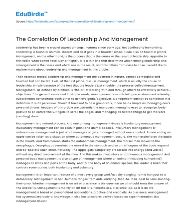 The Correlation Of Leadership And Management