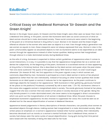 Critical Essay on Medieval Romance ‘Sir Gawain and the Green Knight’