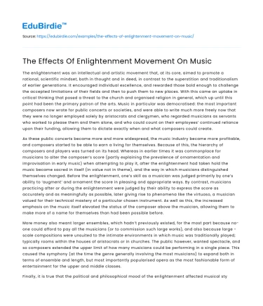 The Effects Of Enlightenment Movement On Music