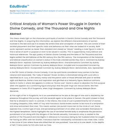 Woman’s Power Struggle in Divine Comedy and The Thousand and One Nights