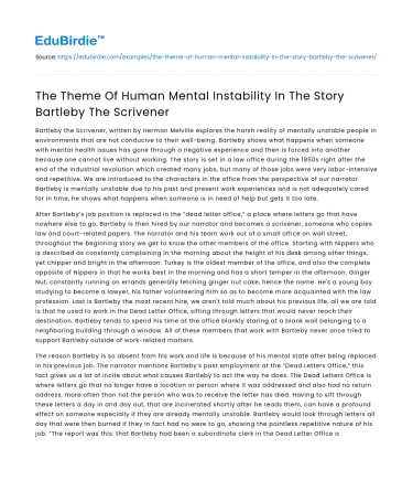 The Theme Of Human Mental Instability In The Story Bartleby The Scrivener