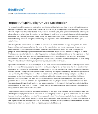 Impact Of Spirituality On Job Satisfaction