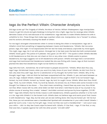 Iago As the Perfect Villain: Character Analysis