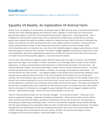 Equality VS Reality: An Exploration Of Animal Farm