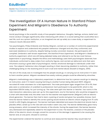 Human Nature in Stanford & Milgram’s Experiments