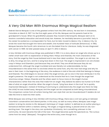 A Very Old Man With Enormous Wings Magical Realism