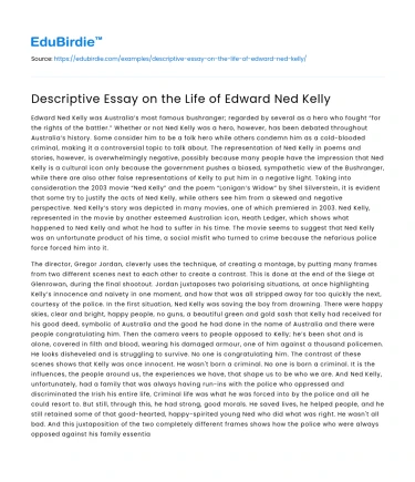 Descriptive Essay on the Life of Edward Ned Kelly