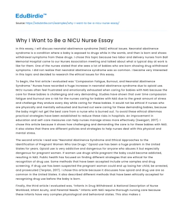 Why I Want to Be a NICU Nurse Essay
