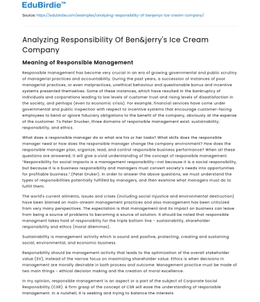 Analyzing Responsibility Of Ben&jerry’s Ice Cream Company
