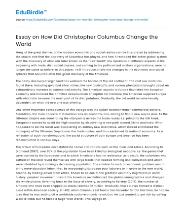 Essay on How Did Christopher Columbus Change the World