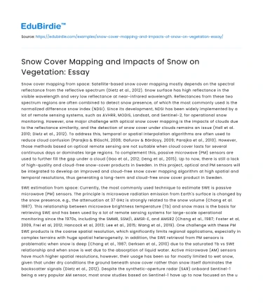 Snow Cover Mapping and Impacts of Snow on Vegetation: Essay