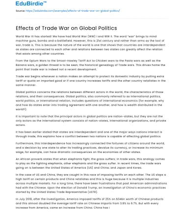 Effects of Trade War on Global Politics