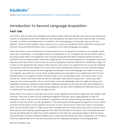 Introduction To Second Language Acquisition