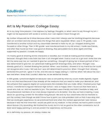 Art Is My Passion: College Essay